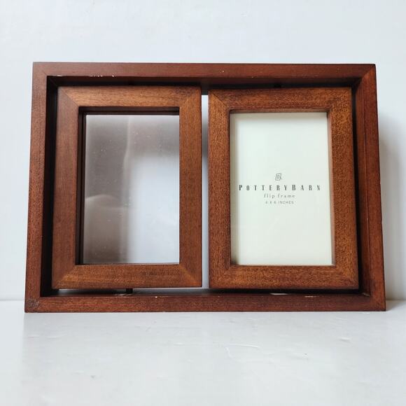 Pottery Barn Wooden Double Flip Picture Frame Swivel 4x6 Photos - Picture 1 of 9